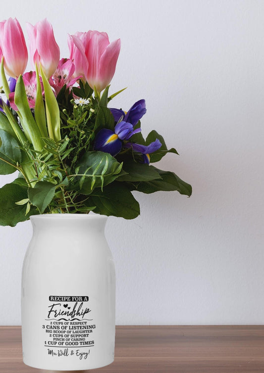 Recipe for a friendship Ceramic Milk Jug Flower Vase
