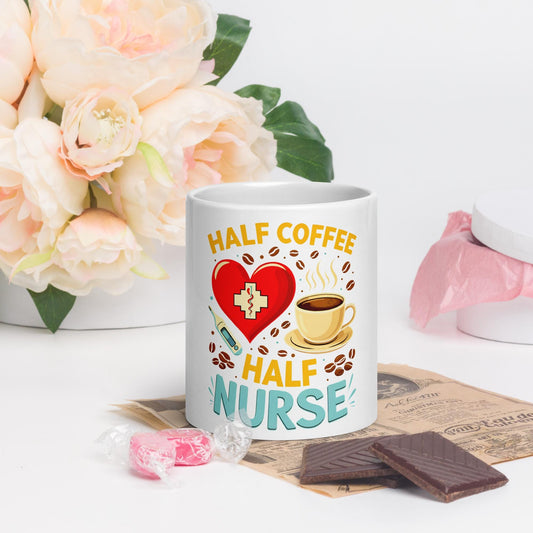 White Glossy Ceramic Coffee, Tea, Gift for Nurses Fun Mug